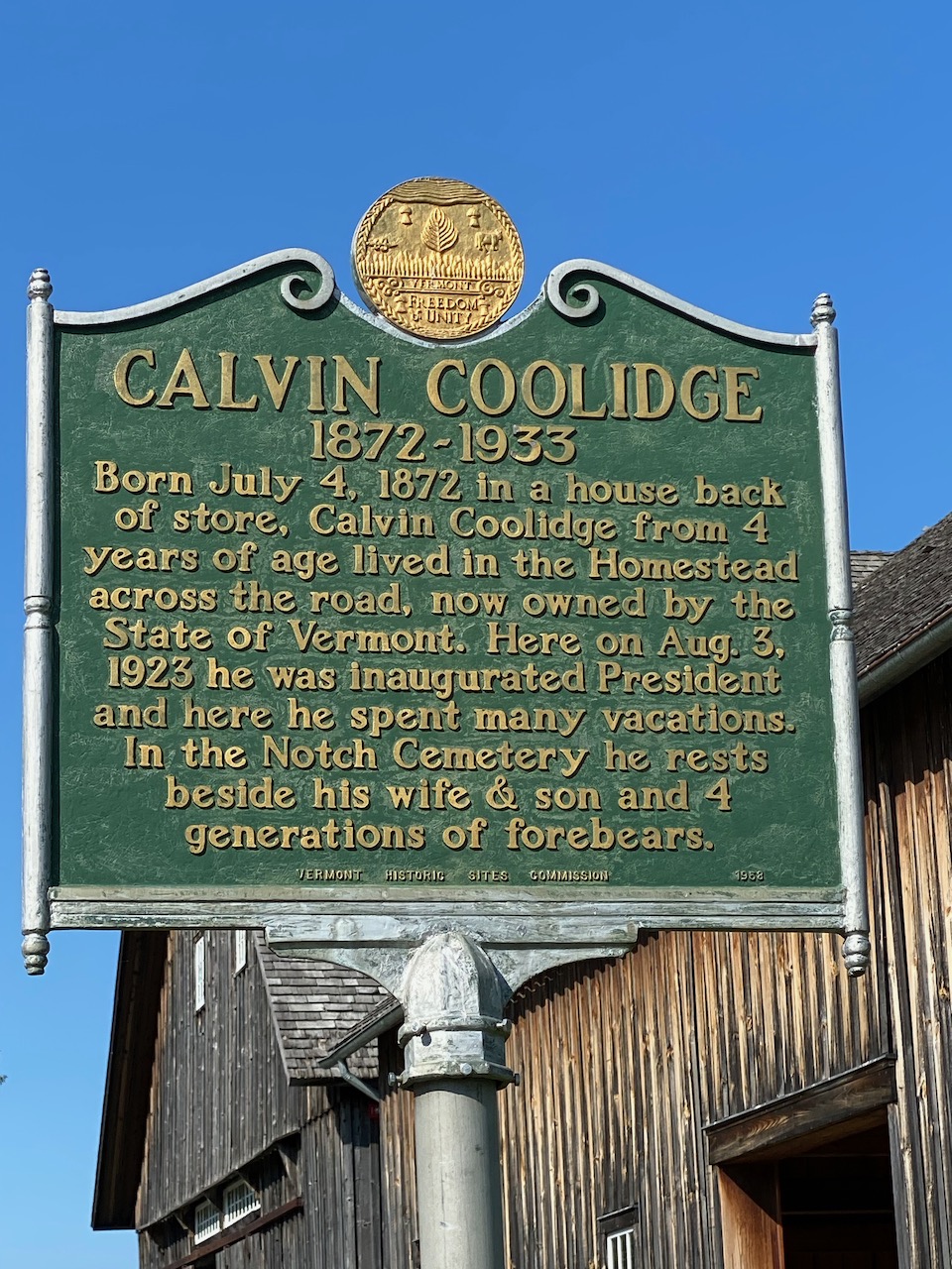 Plymouth Notch - Calvin Coolidge historical marker